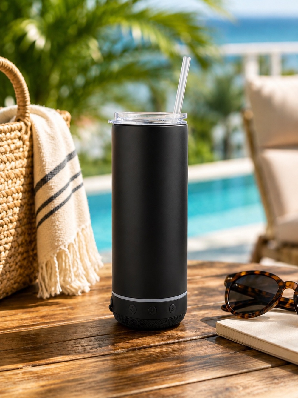 4-in-1 Bluetooth Speaker Can Cooler Tumbler Black/Navy NWT